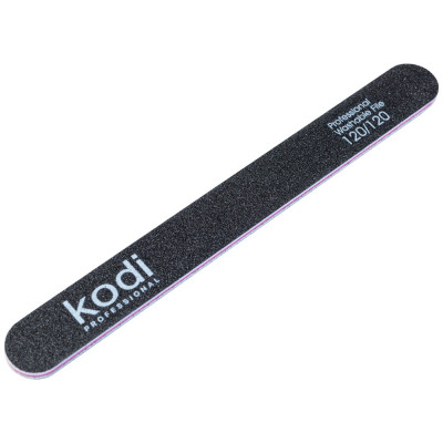 Пилка для ногтей Kodi Professional №46 прямая 120/120 черная Пилка помогает быстро скорректировать длину и форму искусственных ногтей, обеспечивает ровный опил без сколов и подготавливает поверхность к дальнейшему покрытию