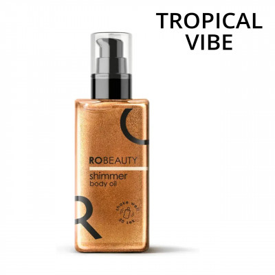 Увлажняющее шиммер-масло для тела RoBeauty Shimmer Body Oil Tropical Vibe Magnolia Sunset 110 мл Легкое шиммер-масло с теплым бронзовым сиянием быстро впитывается, увлажняет кожу, придает ей естественный солнечный оттенок и шелковистый финиш без липкости.